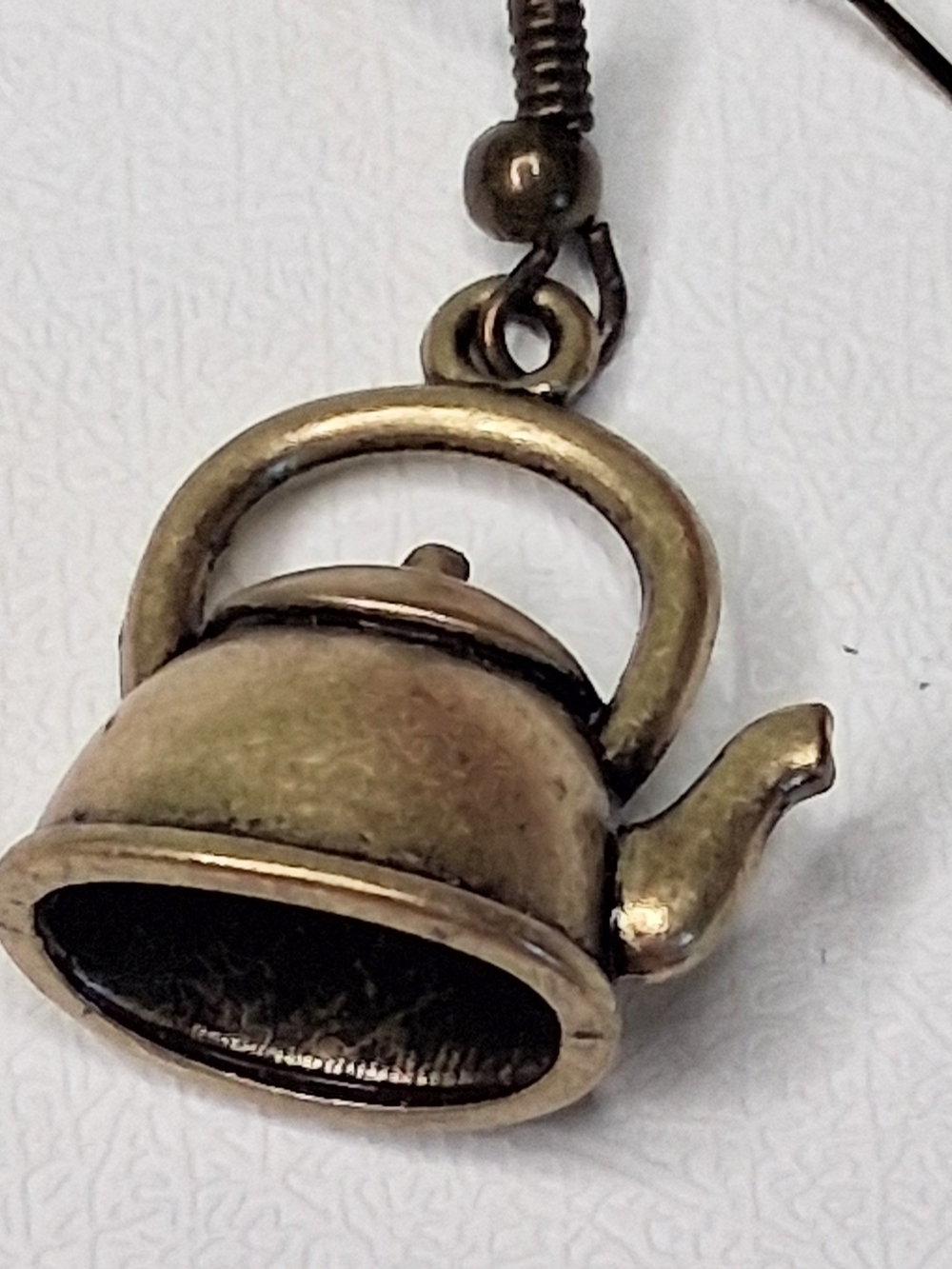 Antique Brass Teapot Dangle Earrings - Women Jewelry - Picture 4 of 5